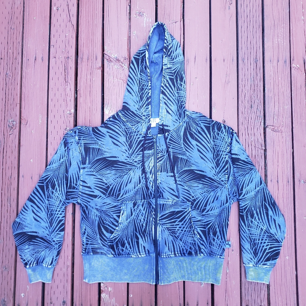 NWT Joy Lab Blue Palm Print Full Zip Hoodie (Blue & Black Distressed) - XS